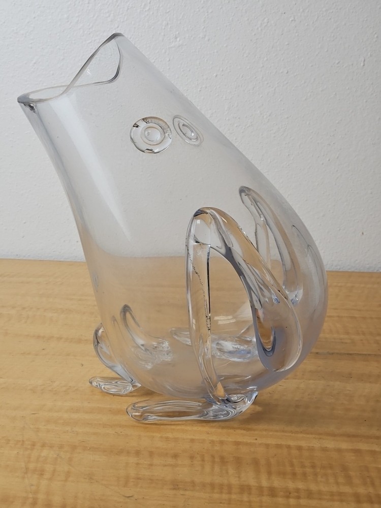 Vintage Blenko Style Glass Open Mouth Frog Large Vase Centerpiece, 12.5