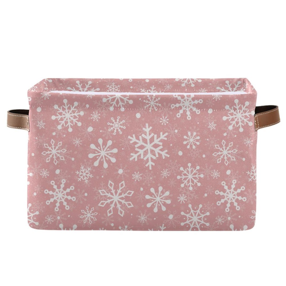Christmas Basket Pink Snowflakes Storage Basket for Shelves, Decorative Stora...