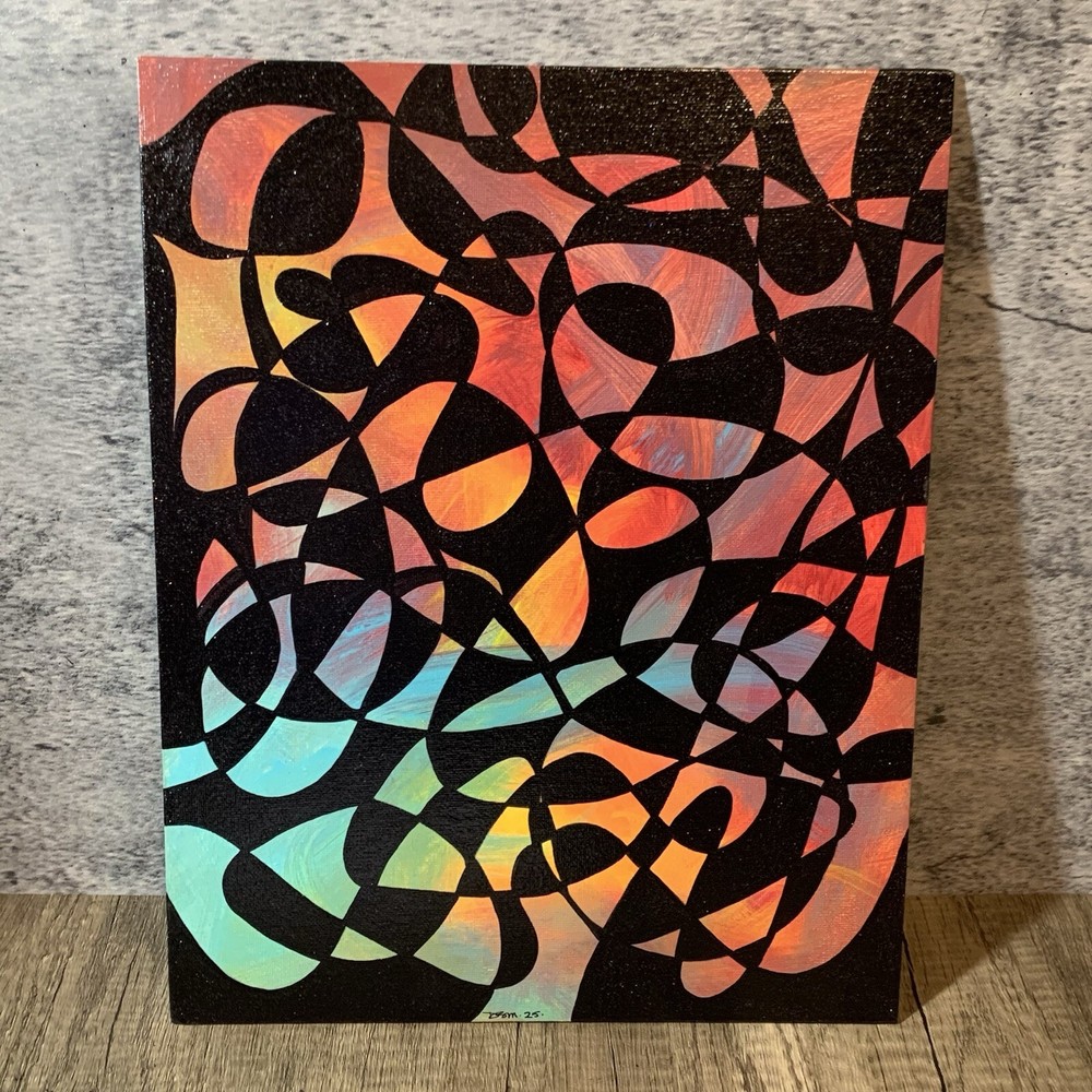 Original 11” X 14” Abstract Acrylic Painting Art On Canvas Panel With Easel-image