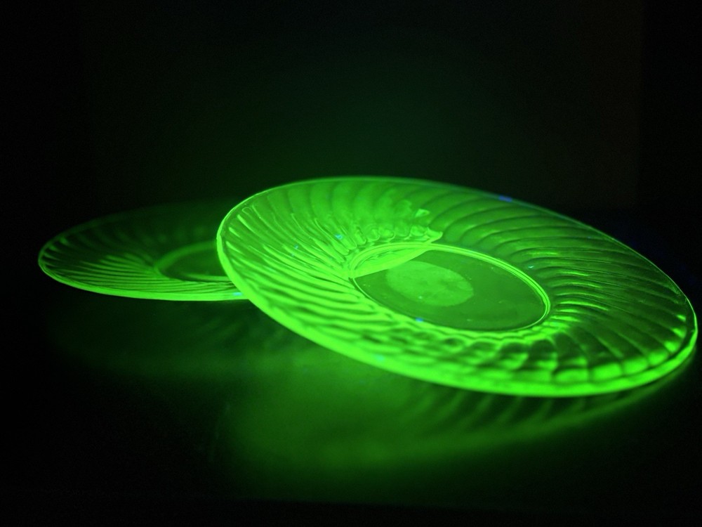 Antique Uranium Glass Two Piece Plate Set