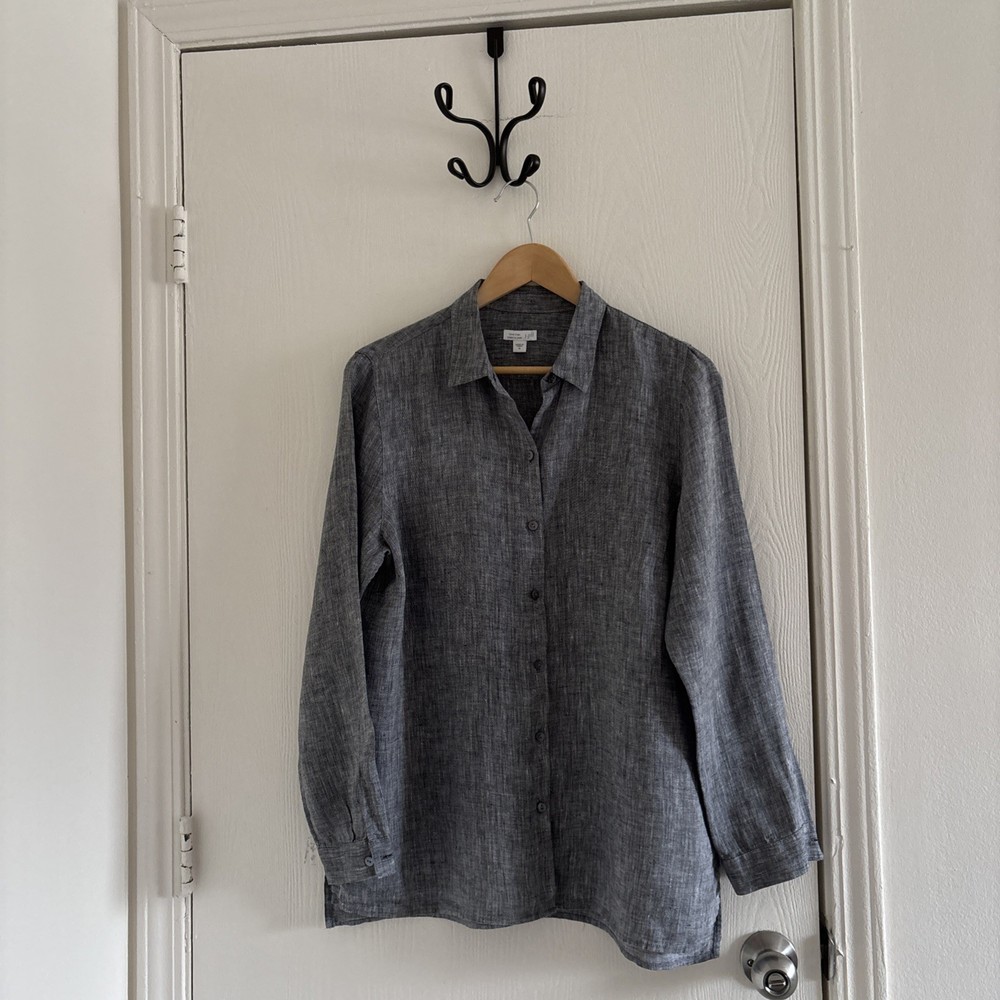 J.Jill Love Linen Tunic Shirt Women’s Size Medium 100% Linen Button Front Gray