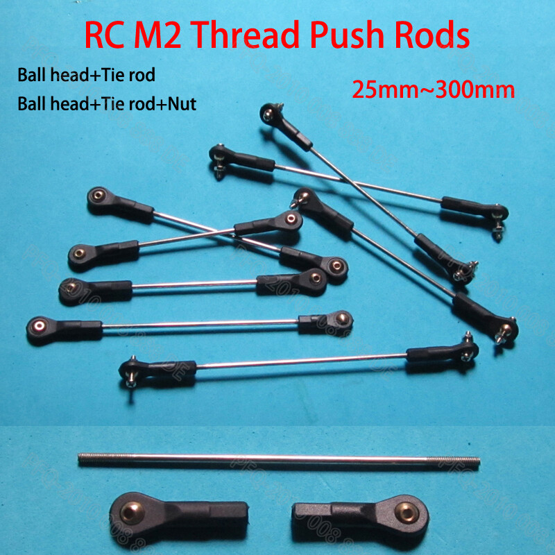 RC Push Rods M2 Thread+Link Rod End+Nut M2 Ball Joints Fit RC Car Plane Rudder