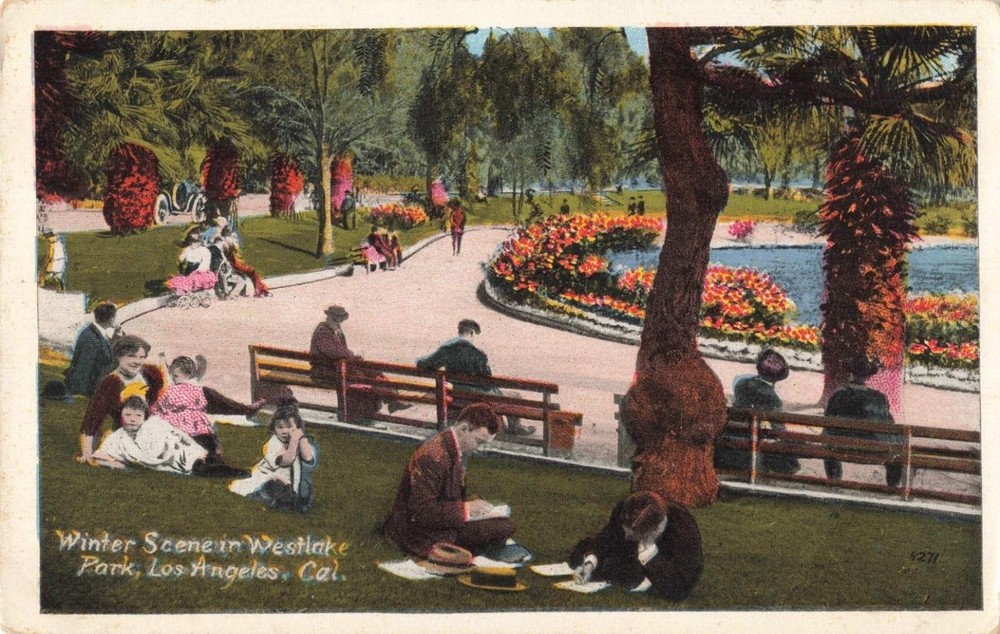Los Angeles CA California, Winter Scene People Westlake Park, Vintage Postcard
