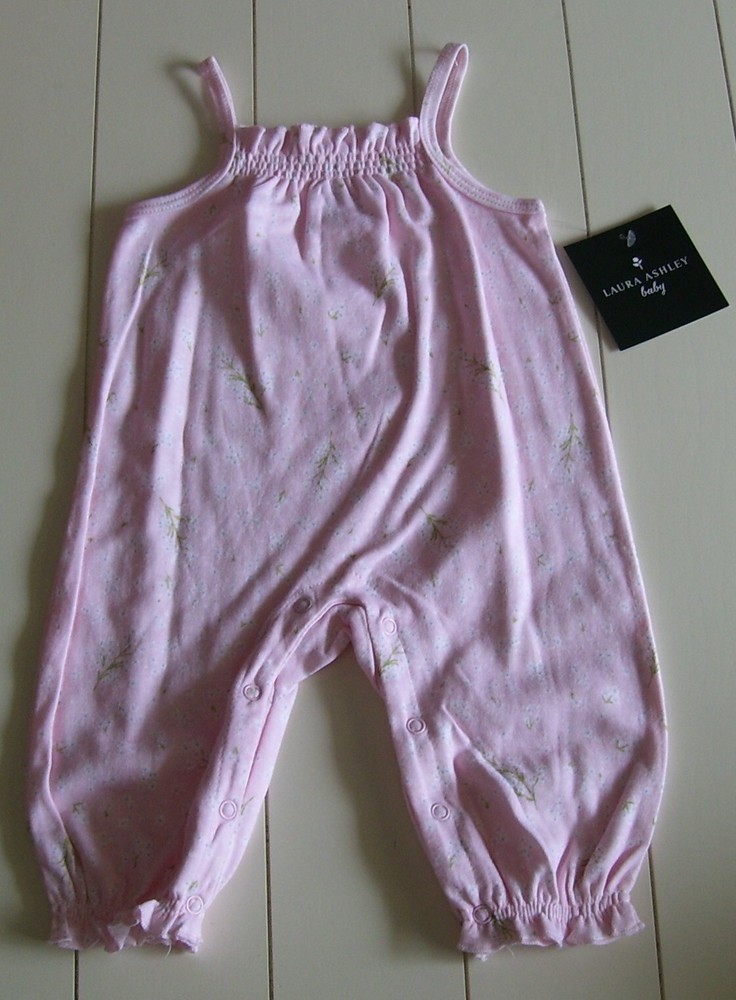 Laura Ashley Baby Girls Pink White Floral Coverall Sz 3-6M