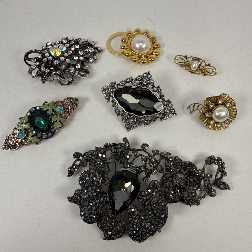 Lot of Vintage Rhinestone Brooches Black and PInk Rhinestones Pot Metal