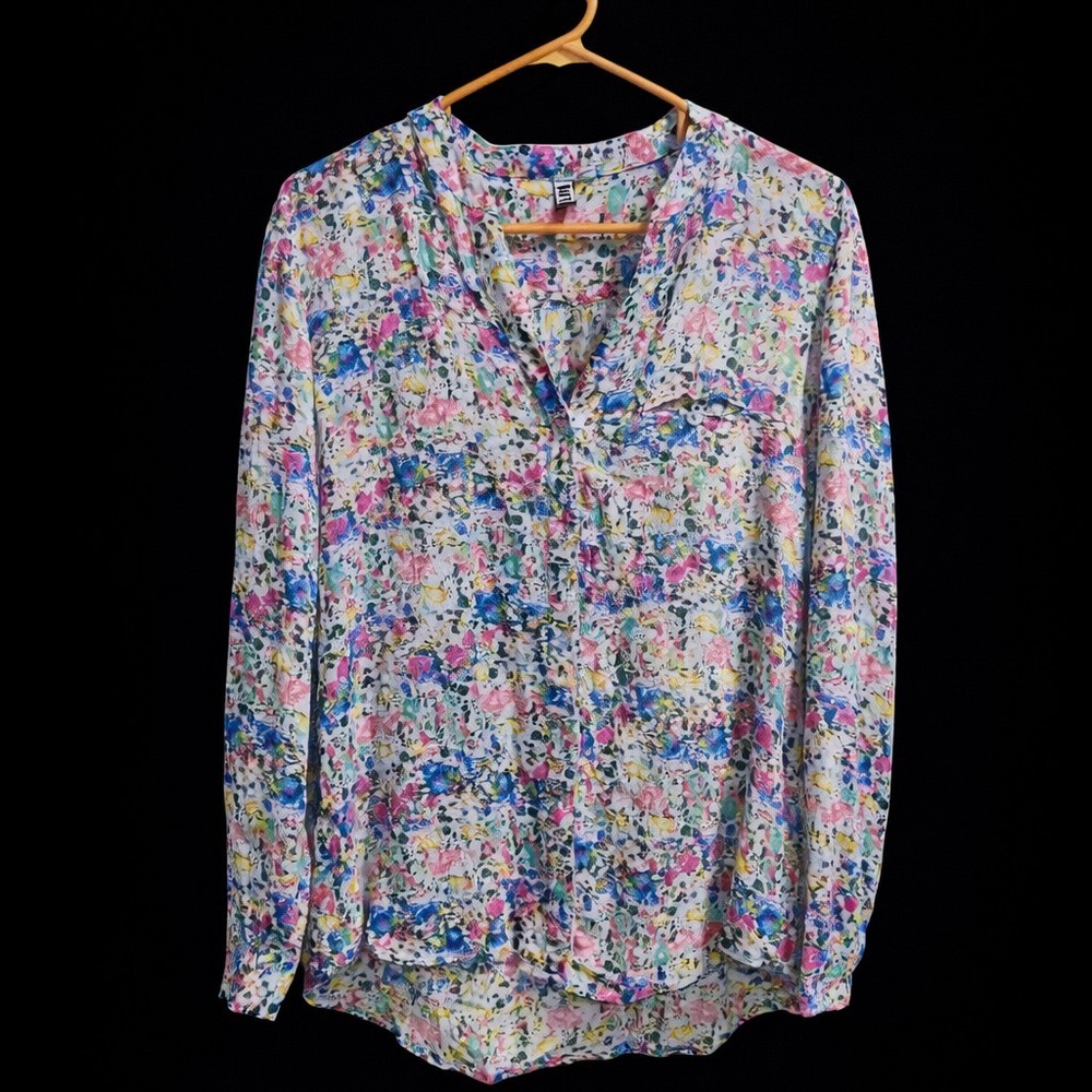 Kut From The Kloth Blouse S Colorful Abstract Floral Rayon Button Front Top