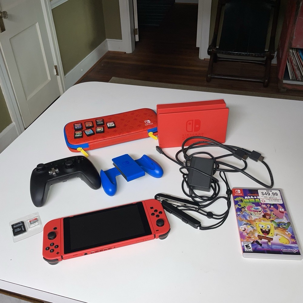Nintendo Switch Bundle Lot 8 Games Controller 256gb Crash Case Mario Red
