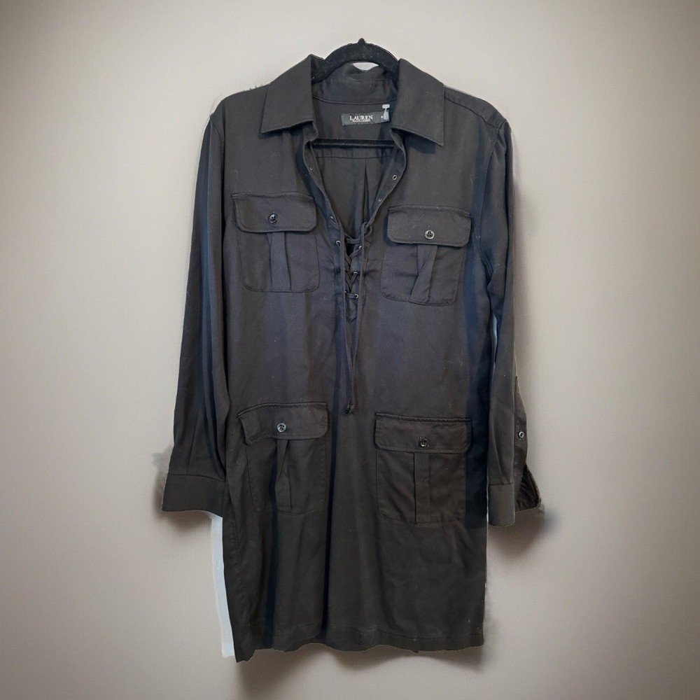 Lauren Ralph Lauren Women's Shirt Dress 4 Pockets Long Sleeve Sz 10 Black Label