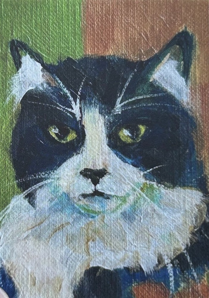 ACEO PRINT of original painting Tuxedo Cat Pensive Moments by Gale 3.5x2.5