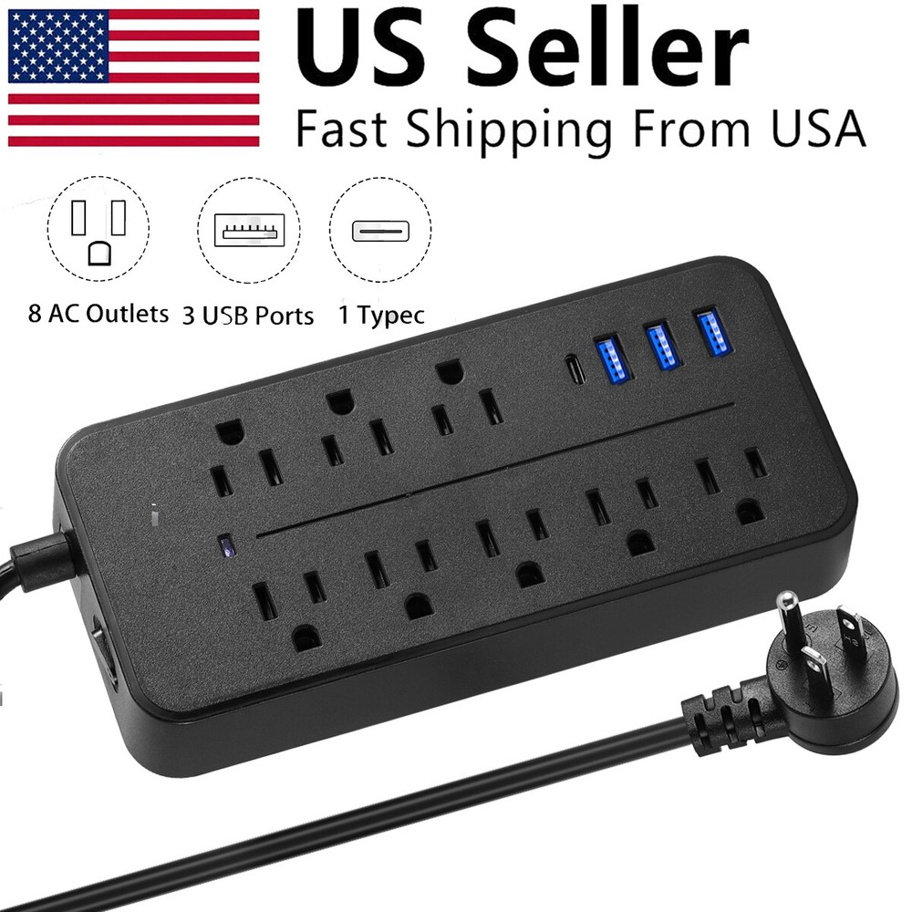 Wall Mountable USB Surge Protector Power Strip with USB Ports 8 AC Outlet Plugs
