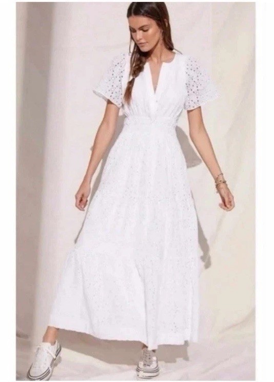 Maeve By Anthropologie Somerset Maxi Dress Size Small White Eyelet EUC