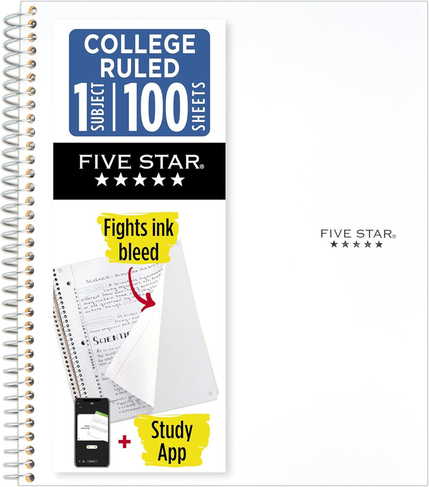 Spiral Notebook + Study App, 1 Subject, College Ruled Paper, 8-1/2