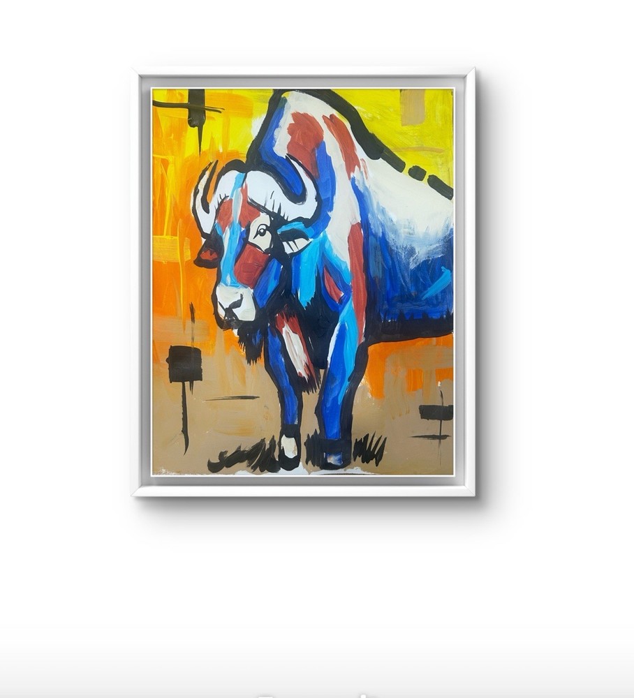 Original Abstract Buffalo Painting 14x11 paper modern Wall Art Home decor signed-image