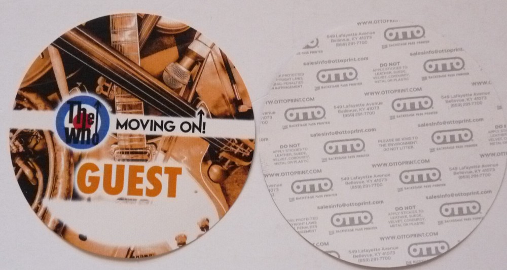 The Who Orange Moving On Up UK Guest 2019 Concert Tour Backstage Pass D15