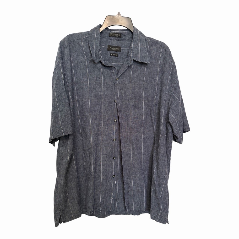 Van Heusen Bermuda Linens Men’s XL Blue Linen Cotton Blend Button Front Shirt