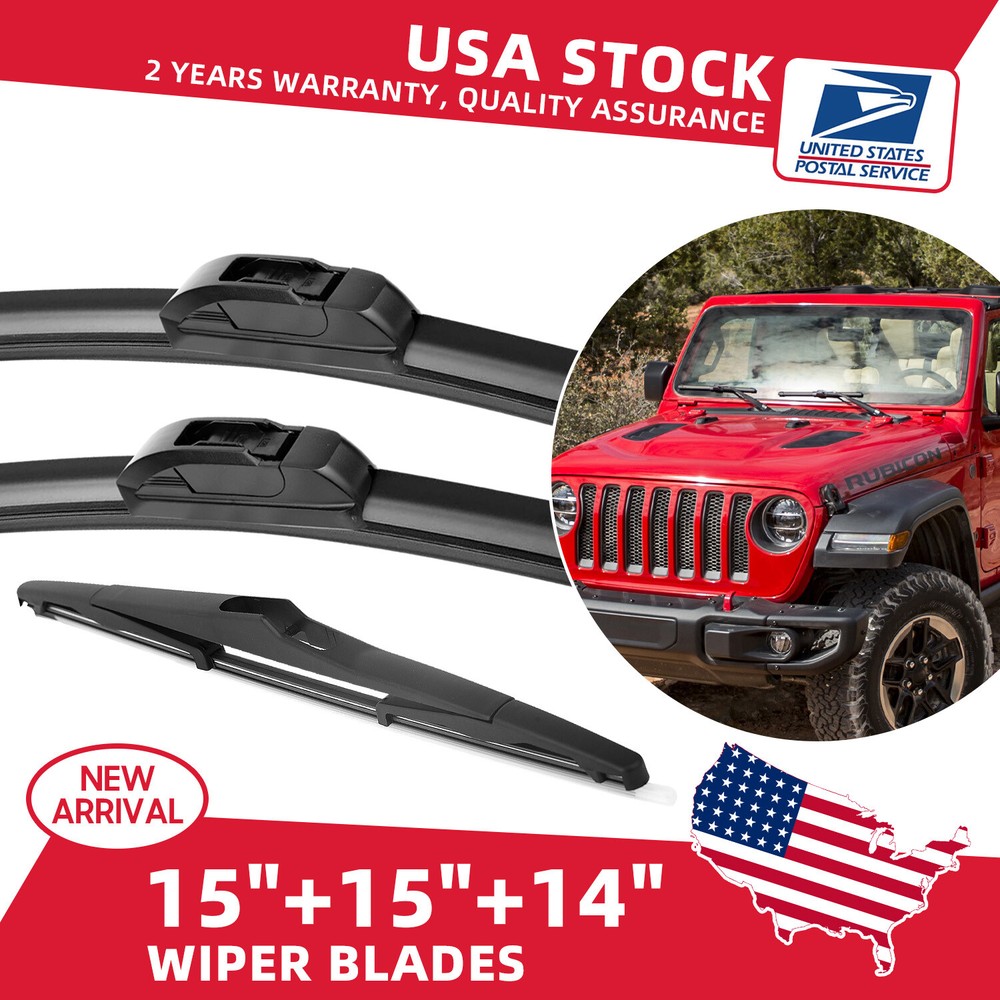 Jeep Wrangler JK 2000-2022 15-14 Inch Windshield Wiper Blades 3-Pack