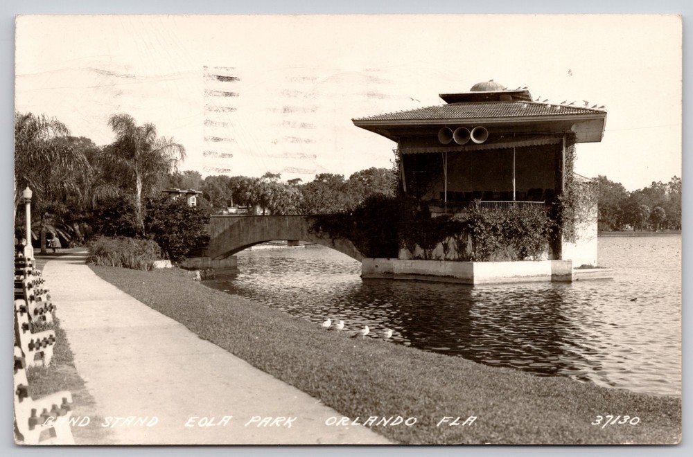 Orlando Florida FL Lake Eola Park Band Stand RPPC Photo Postcard c1940s