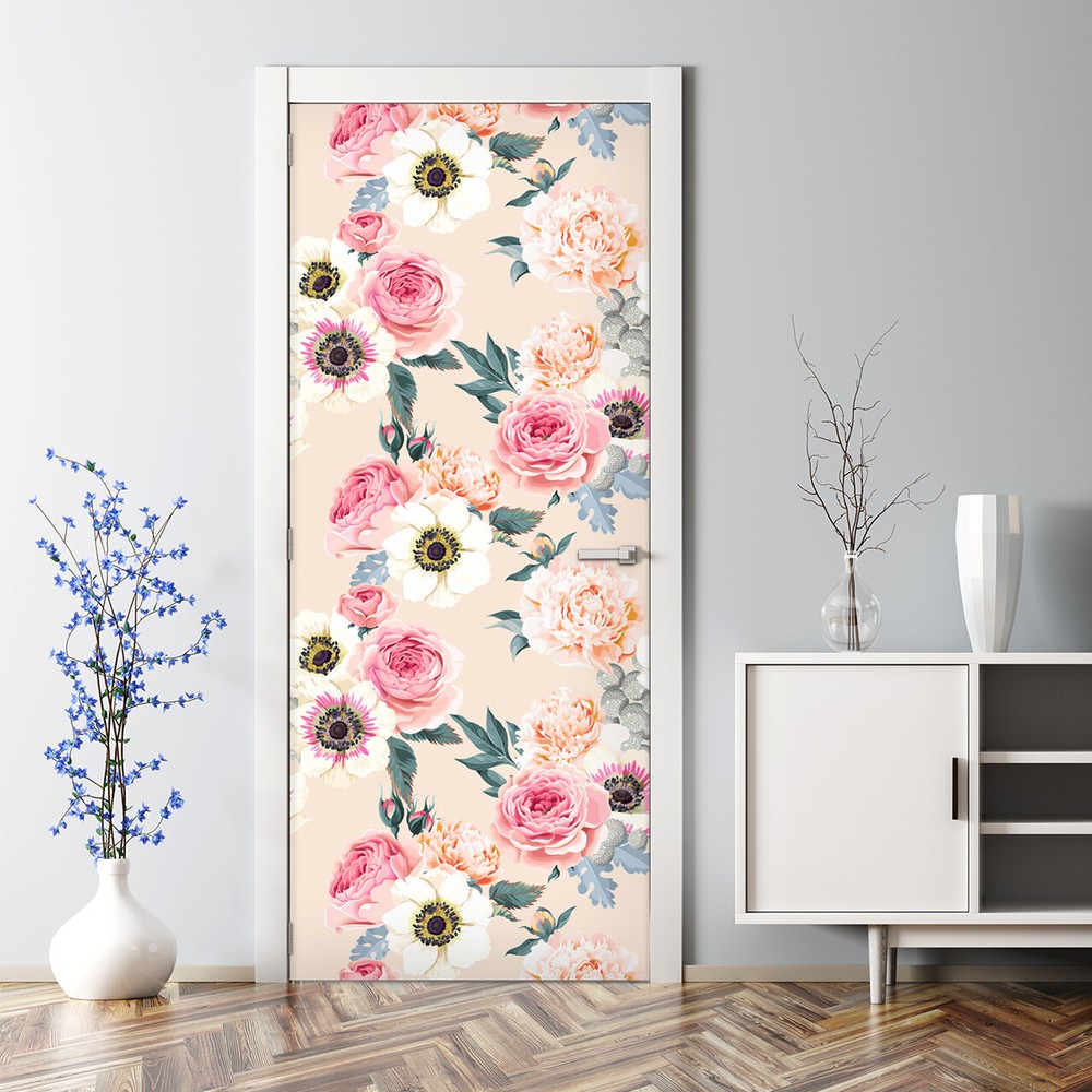 Pastel Flowers Bubble Free | Lovely Botanical Decor | Repositionable Door Decal