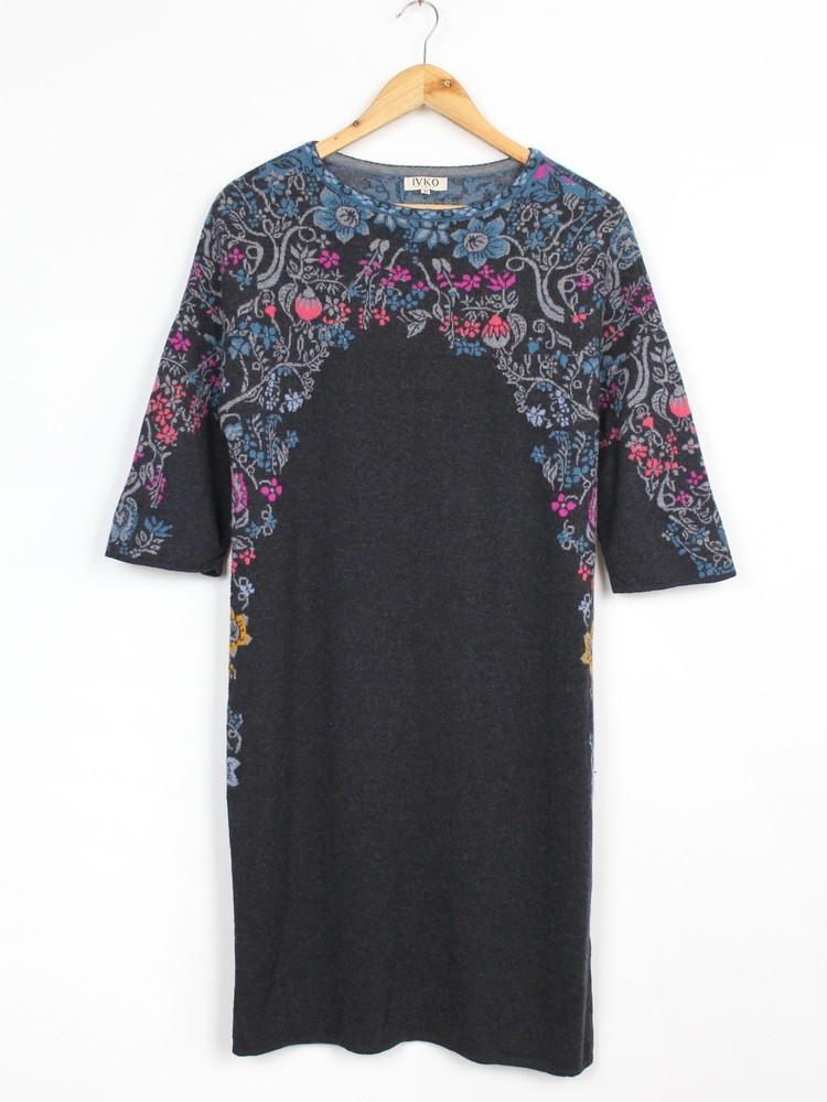 Ivko Intarsia Pattern Wool Dress, Size 40