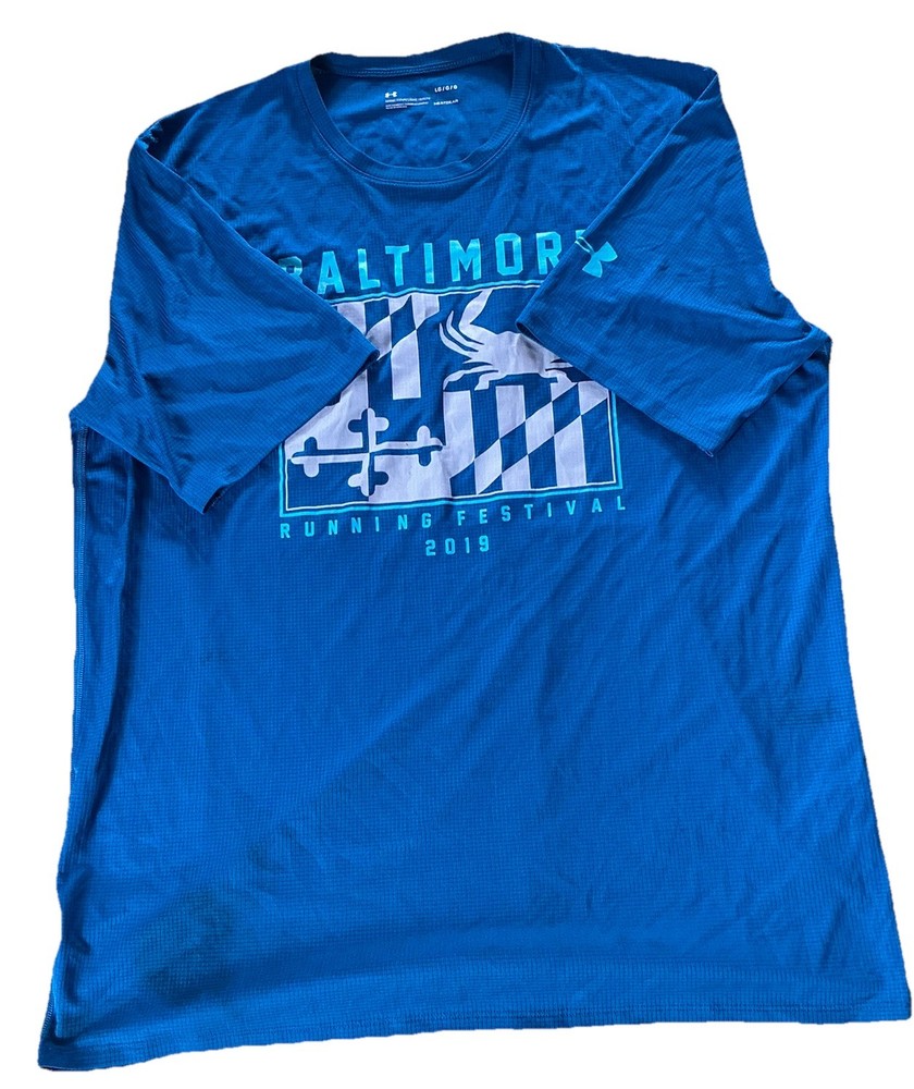 Under Armour HeatGear Baltimore Running Festival 2019 Men's Blue Loose Fit T-Sh…
