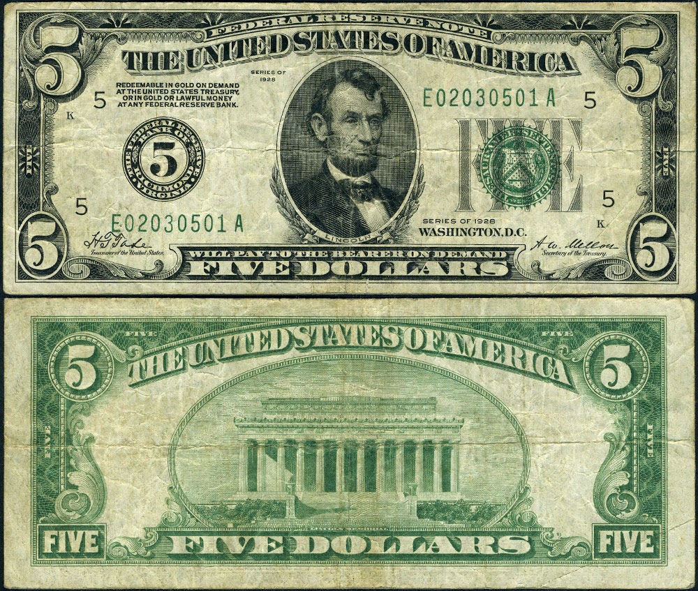 FR. 1950 E $5 1928 Federal Reserve Note Richmond E-A Block VF