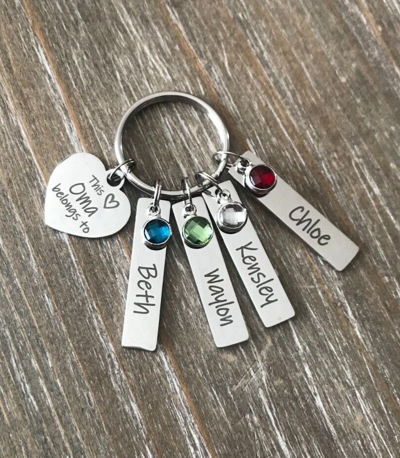 Oma Keychain personalized engraved name birthstone custom Grandma Gift