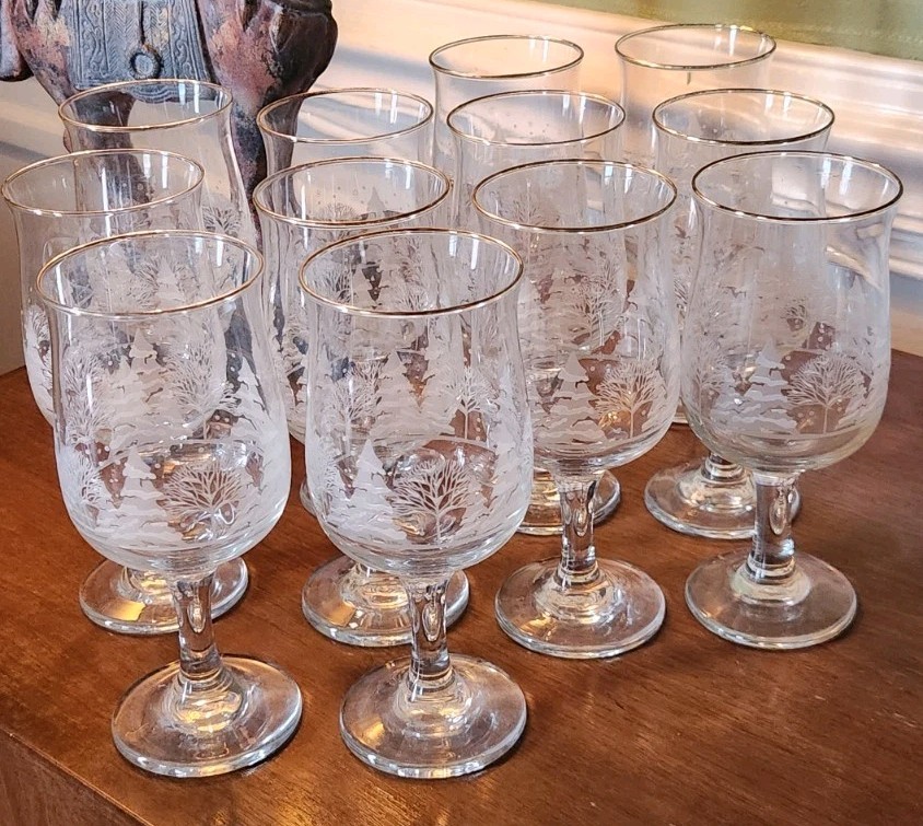 Set of 12 LIBBEY Winter Scene Arby's FROSTY PINES Water Wine Glass 8