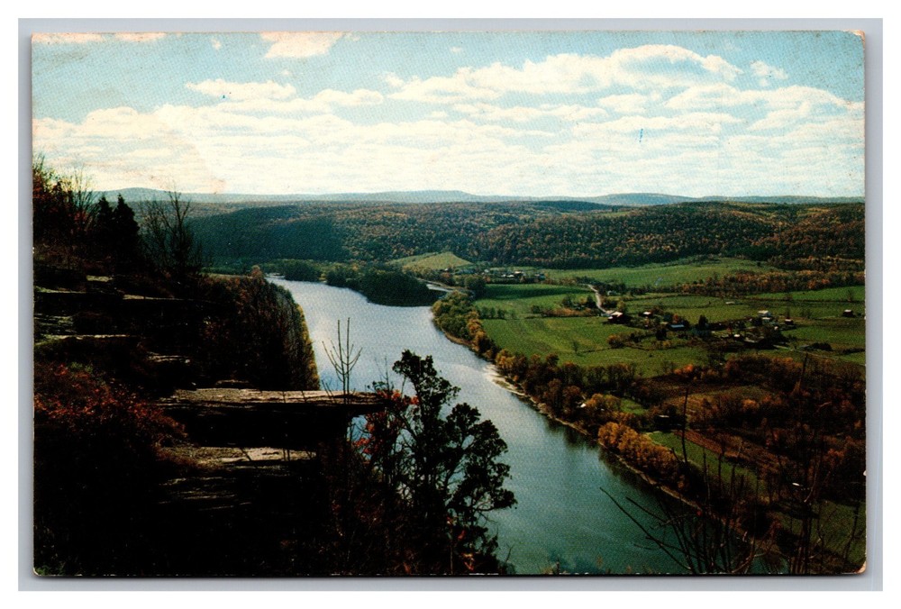 Pennsylvania PA Aerial View Wyalusing Rocks Susquehanna River Chrome Postcard