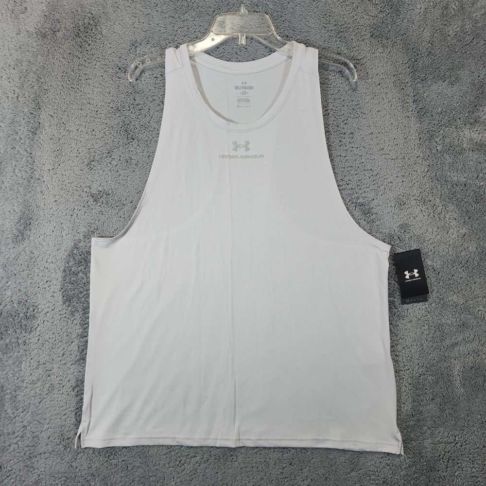 Under Armour Rush Tank Top Men's 2XL Loose White  Sleeveless Athletic Shirt NWT