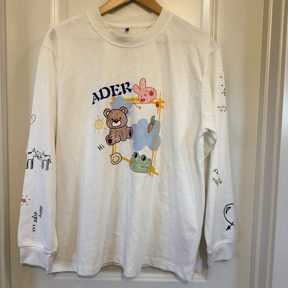 Ader Error White all over animal Graphic long Sleeve Tee size A1 small medium