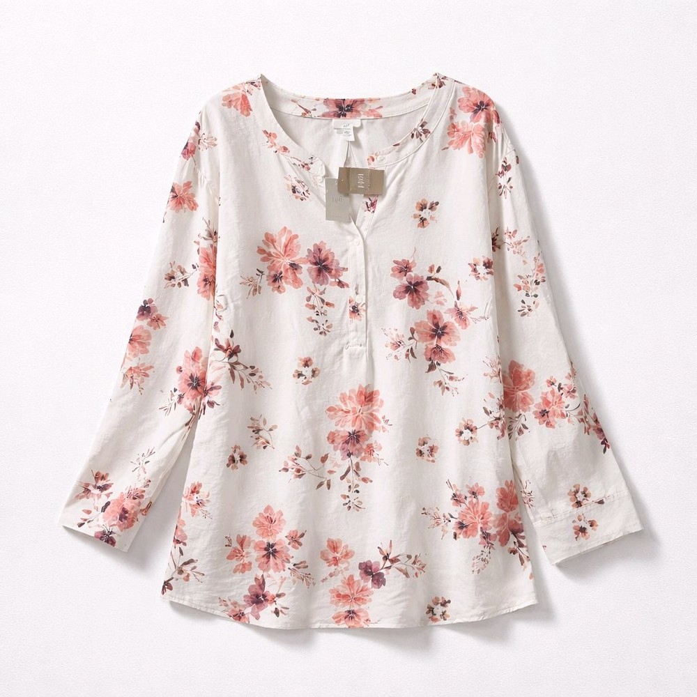 J Jill NWT Women's Blouse Tunic Top Pullover Floral  4X Long Sleeve Summer ($99)