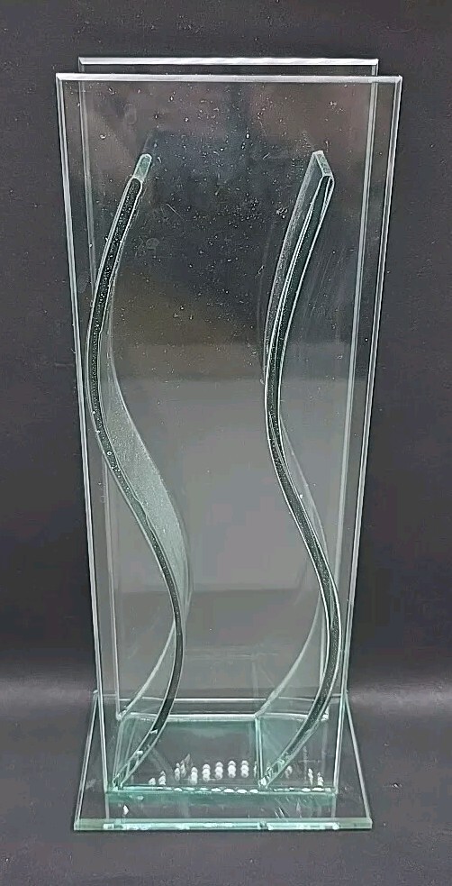 Acid Glass Wavy Pale Green 9.5-inch Tall Decorative Vase-image