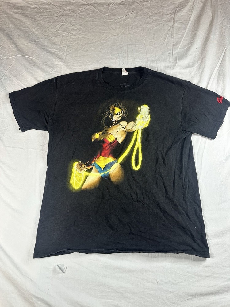 🔥🦸 Y2K Wonder Woman Graphic T-Shirt DC Comics Fanes Tee XL Black 🔥🦸