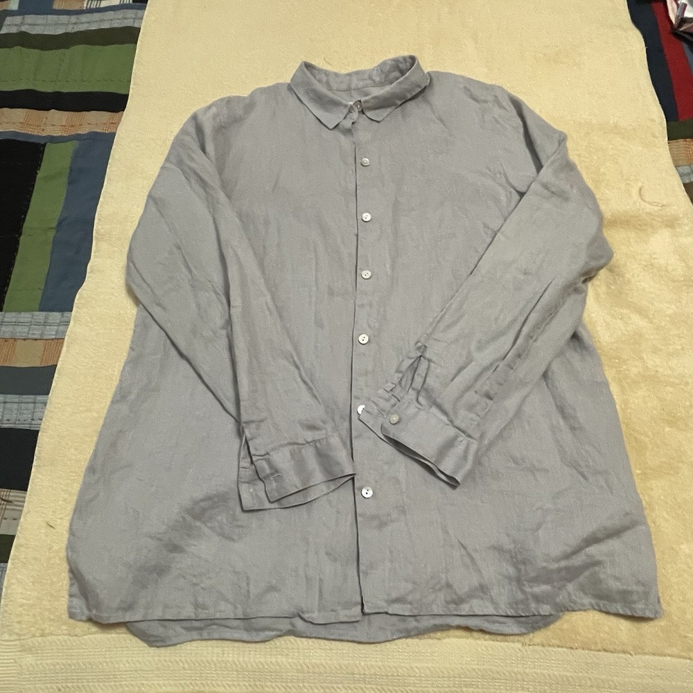 J JILL Love Linen Top Blue 100% Linen Long Sleeve Button Down Shirt Large J.Jill