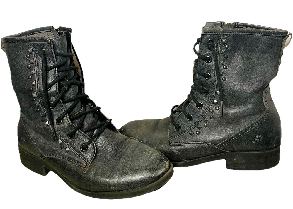 Skechers Black Combat Boots with Stud Detail – Women’s Size 7.5