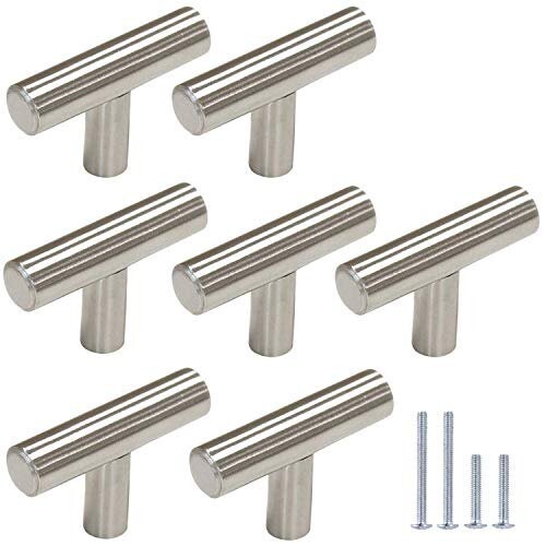 10 Pack Single Hole Satin Nickel T Bar Kitchen Cabinet Door Handles Drawer Pulls
