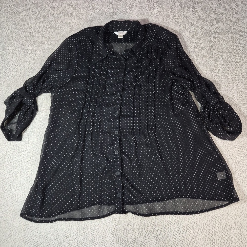 Christopher & Banks Womens Blouse Black/White Button Up 3/4 Sleeve Size XL