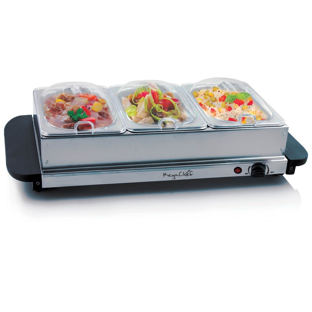 Easy Clean Buffet Server Food Warmer With 3 Sectional Trays