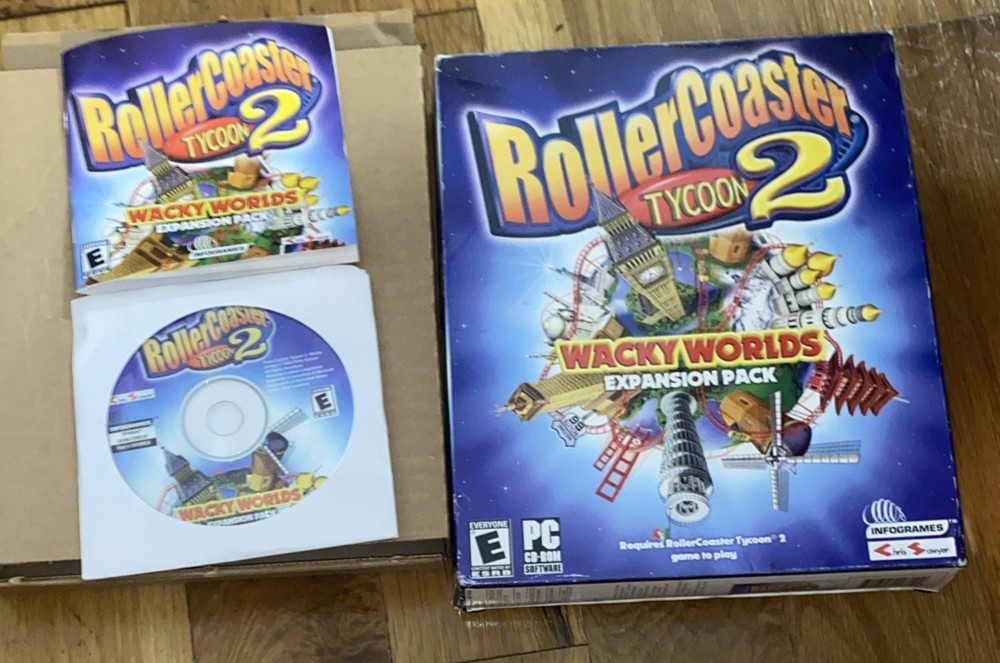 ROLLERCOASTER TYCOON 2 Wacky Worlds Expansion 2002 Original Box and DISK