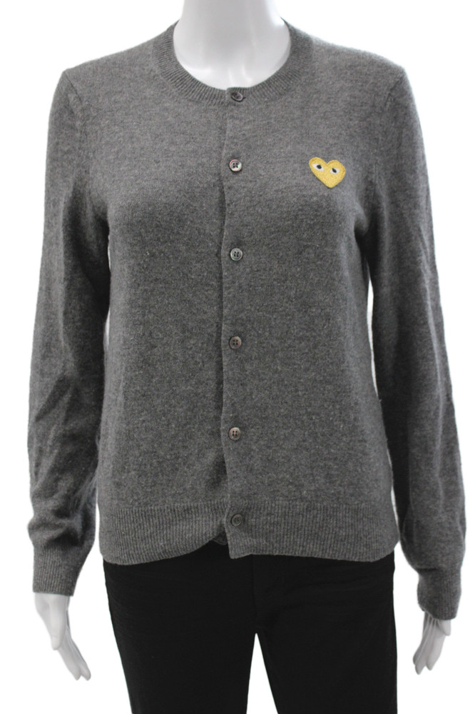 Play Comme Des Garcons Unisex Cardigan Gray Wool Crew Neck Long Sleeve Size MFree Shipping in US $100+ Orders | $6.95 Orders Below