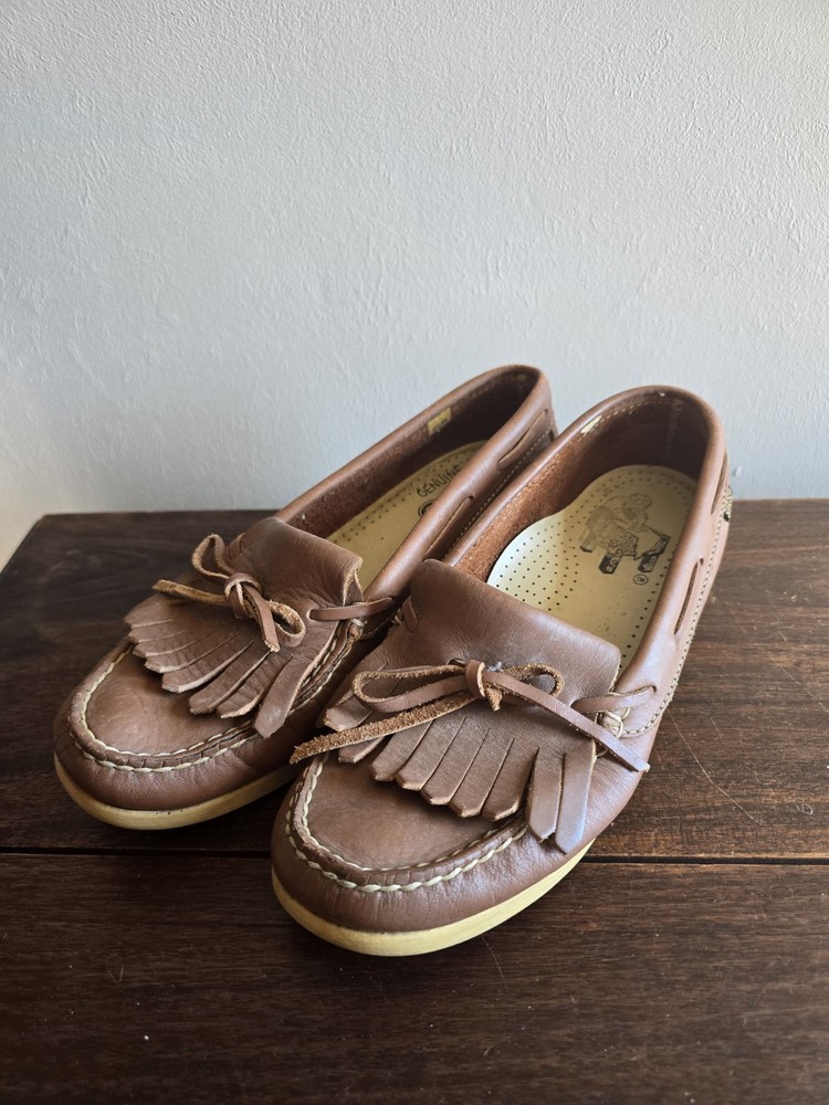 Women's SAS Kiltie Loafers British Tan Soft Step Heel Comfort Slip-on 8M
