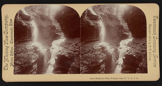 Photo:Watkins Glen NY 1901 Rainbow Falls Waterfall Stereoview Gorge