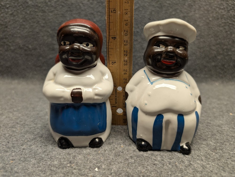 Ceramic figurine salt and pepper shakers Chef and maid