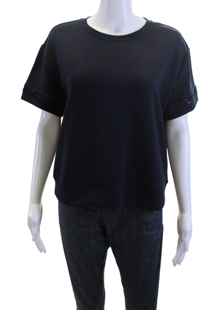 Elie Tahari Women Basic Dark Blue T-Shirt Crew Neck Short Sleeve Size MFree Shipping in US $100+ Orders | $6.95 Orders Below