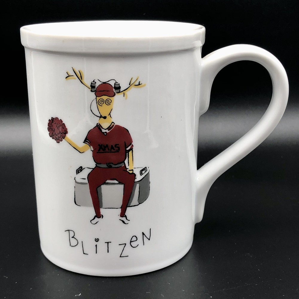POTTERY BARN Blitzen Coffee Christmas Cup Mug 12 oz