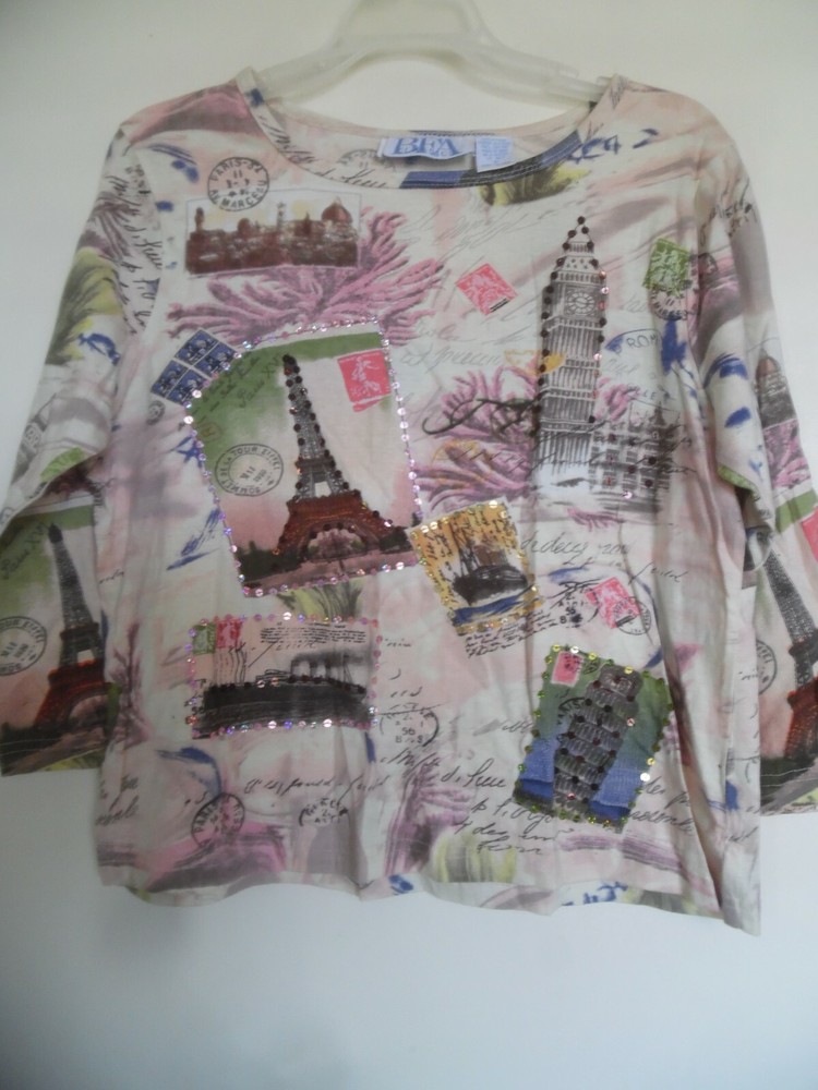 BFA Classics Multi Print Sequin Top in Size S