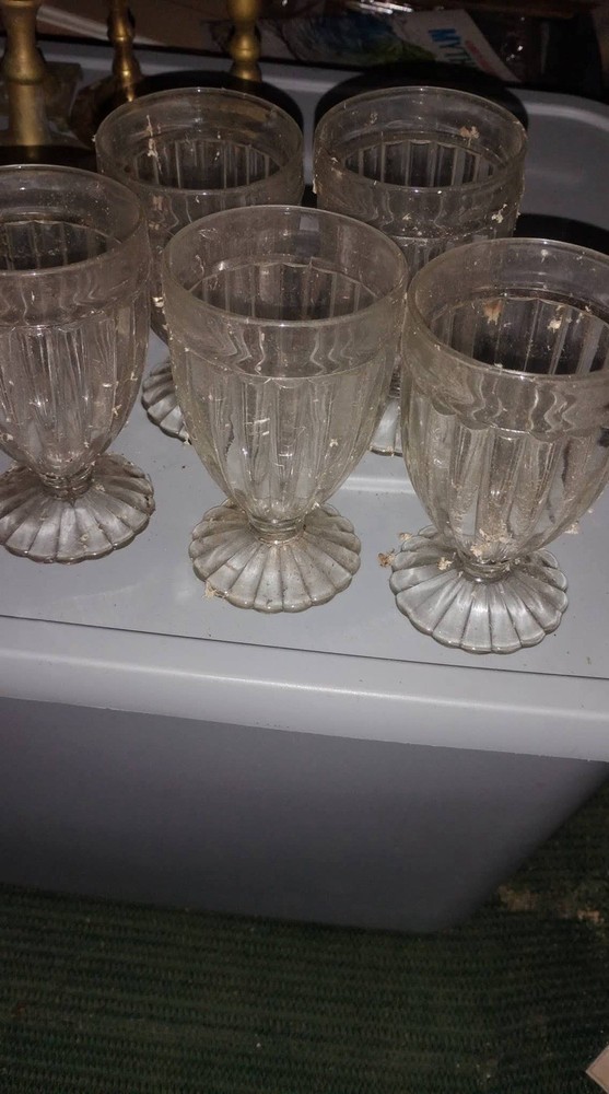 Heisey Clear Pressed Glass Goblet Plain Panel Recessed Footed Set of 6