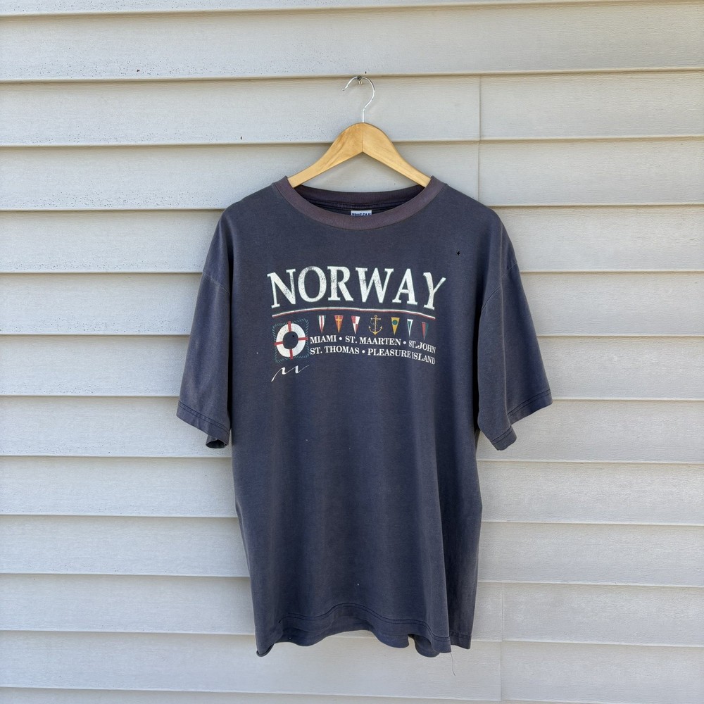 Vintage Sun Faded Navy Blue  T Shirt Men's Size Large 90s Single Stitch Thrashed