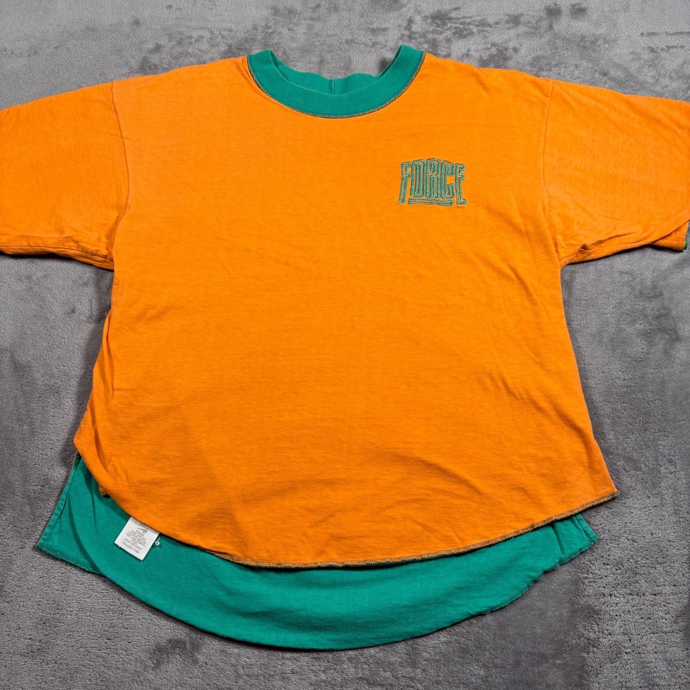 Vintage 1980s Nike T-Shirt Mens Medium Orange Green Reversible Force Embroidered