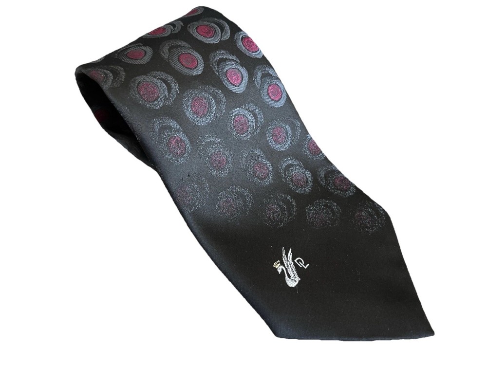 Don Loper Beverly Hills Tie Vintage Silk Polyester Logo Black 70s Geometric EUC